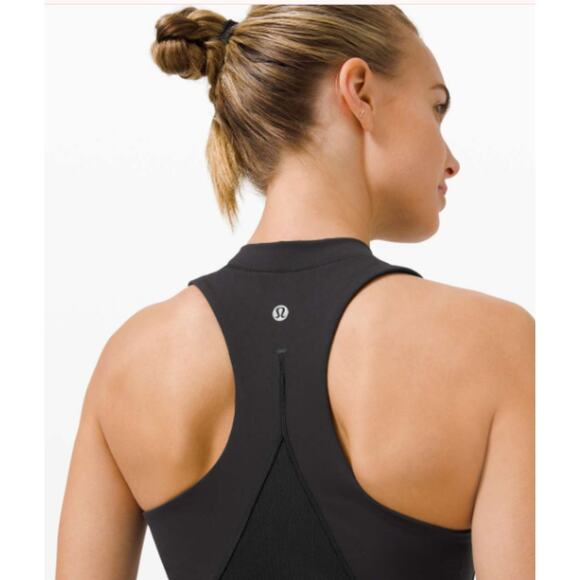 Lululemon Everlux and Mesh Cropped Tank 8 Black Racerback Activewear - Picture 2 of 9